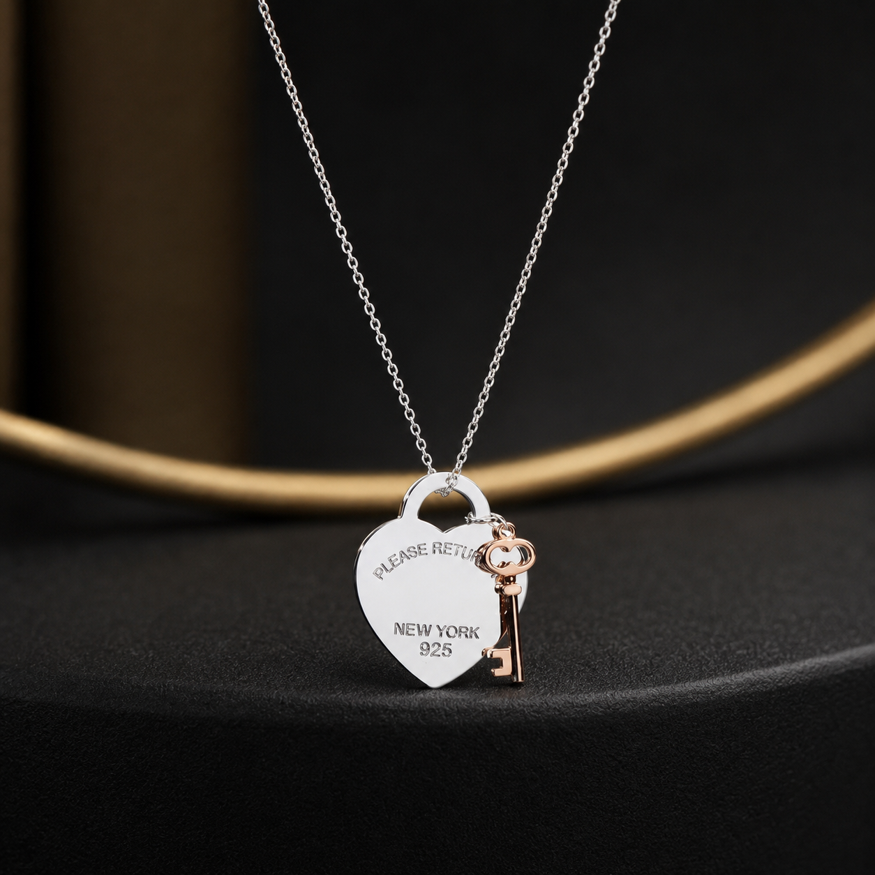 Cadena Corazón y Llave Dos Tonos